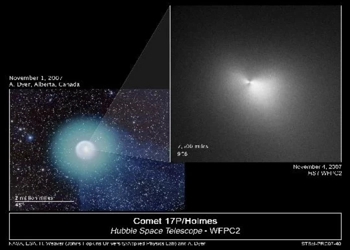 Hubble's crisp "eye" could see details of the core of bright Comet Holmes