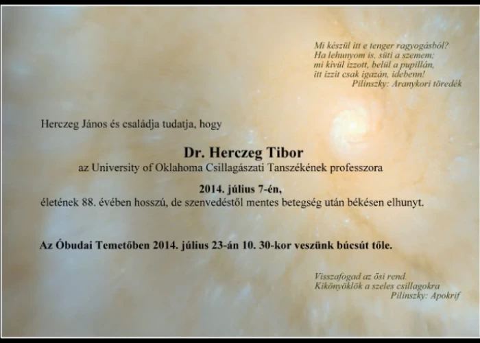 Elhunyt korábbi munkatársunk Dr. Herczeg Tibor
